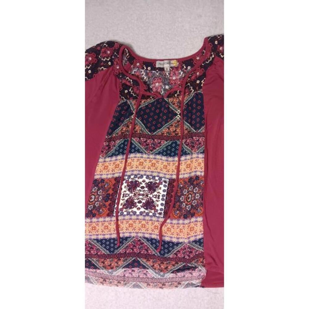 anthropologie fig and flower Blouse top Womens Size XL Maroon Patchwork Design - Picture 4 of 11